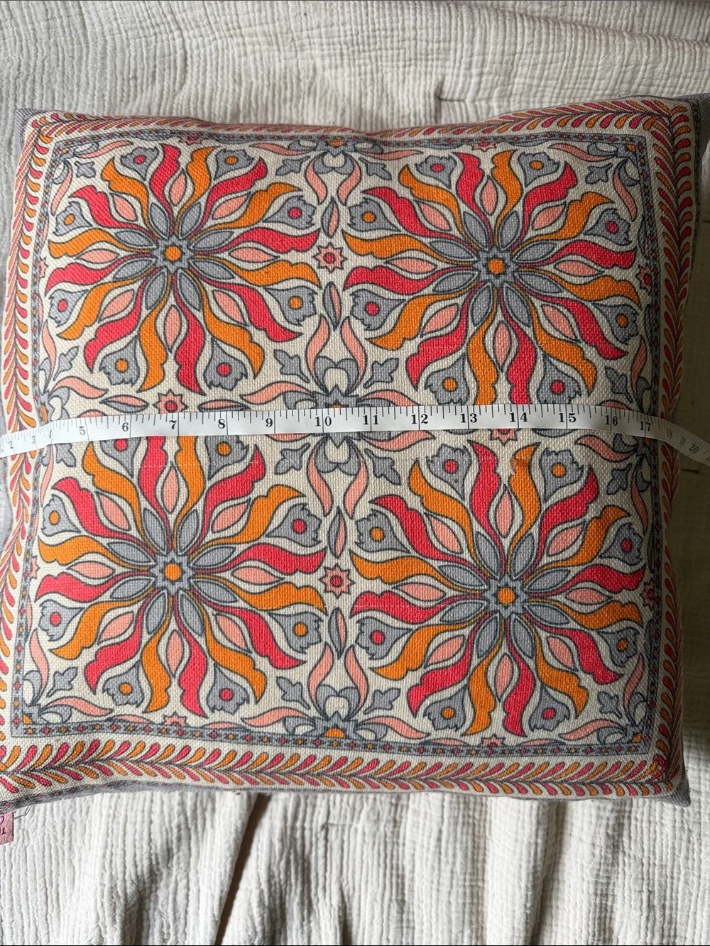 Set of four Decorative Throw Pillow covers - Coral- Grey- Orange-Pink Boho print